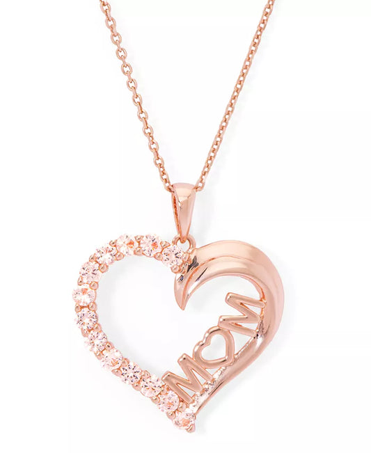 Simulated Morganite Mom Heart Pendant 18" Necklace