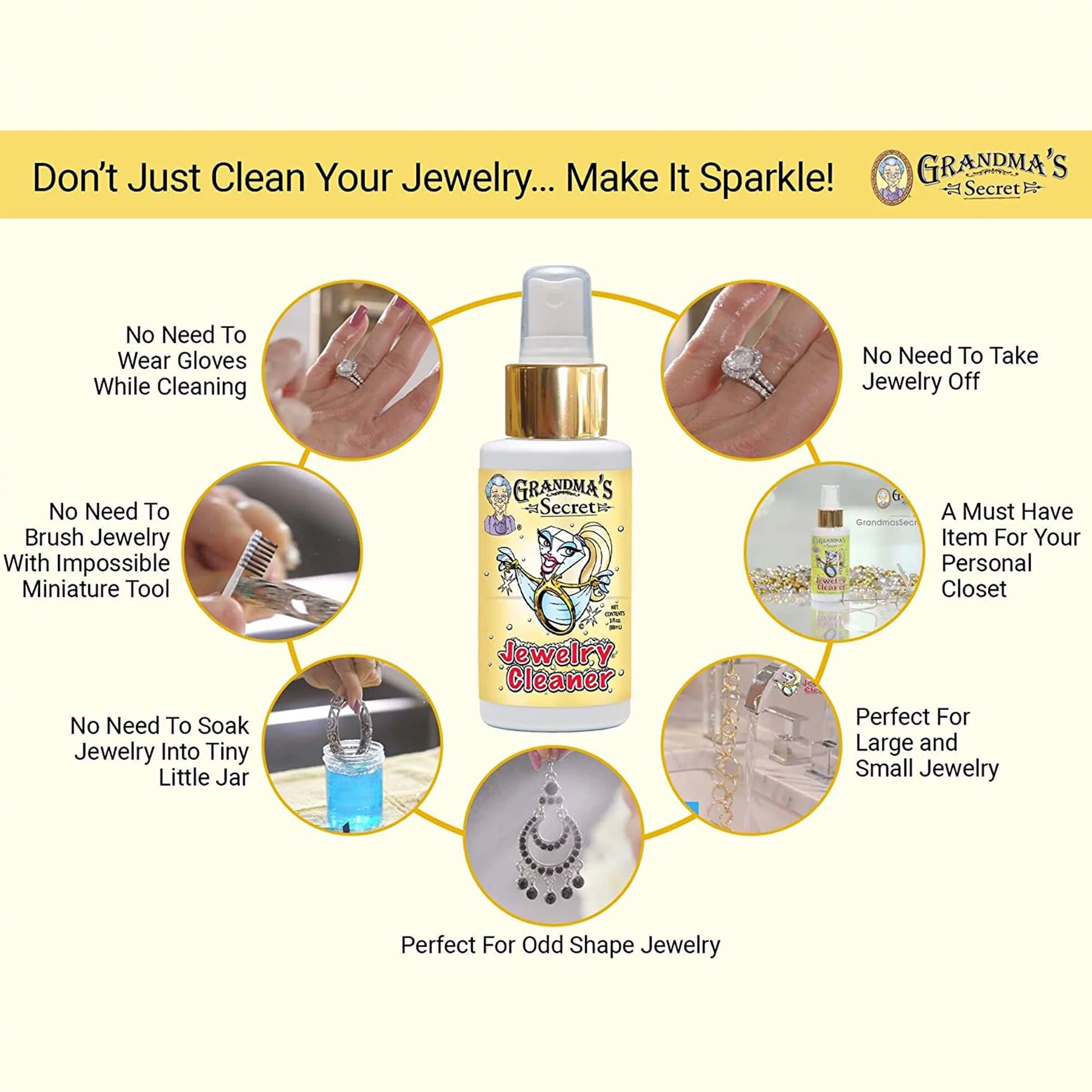 Grandma’S Secret Jewelry Cleaner Spray Gold Silver Cleaning Solution Tarnish Remover 3Oz 3 Pack