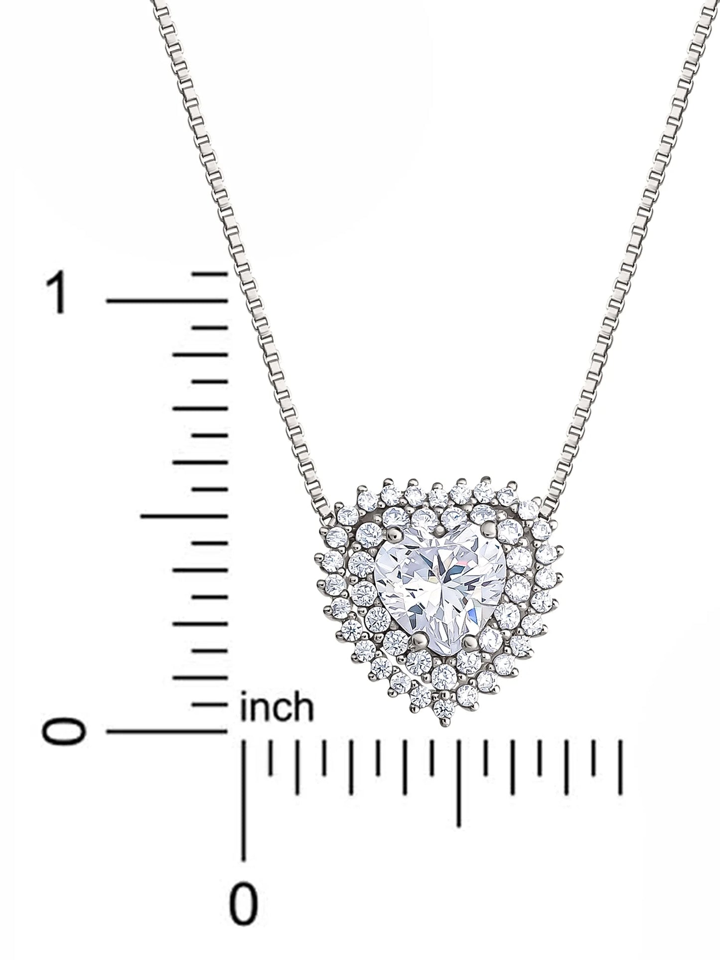 Women'S Fine Silver Plated Cubic Zirconia Heart Necklace, 18" +2"