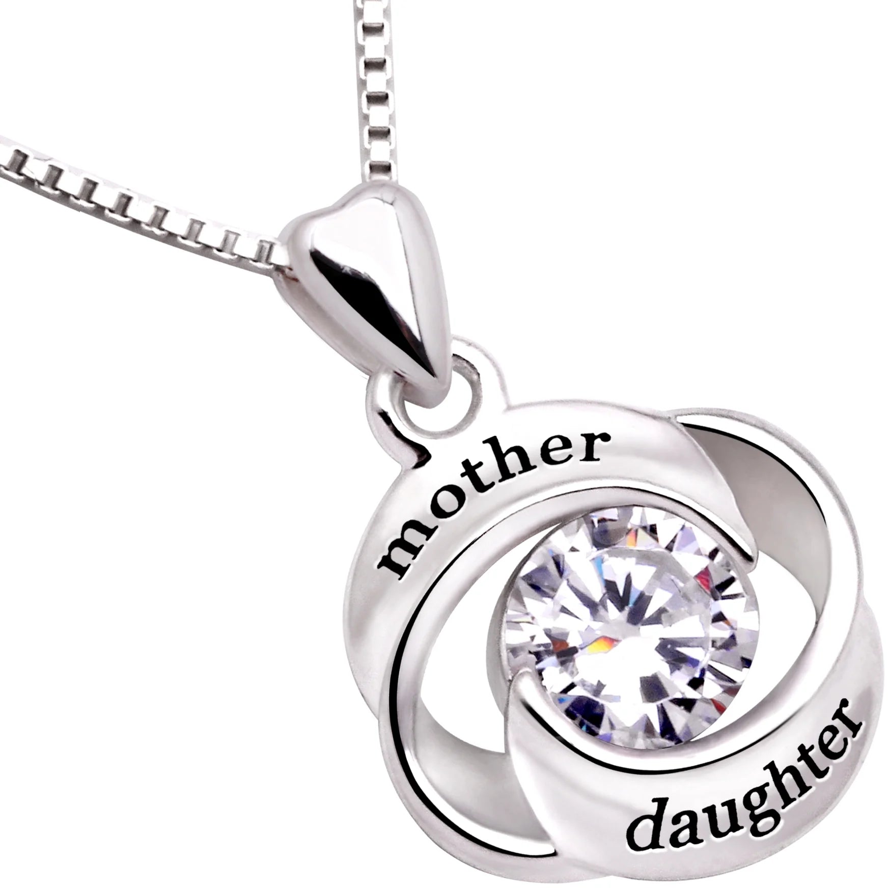 Jewelry Sterling Silver Mother and Daughter Love Cubic Zirconia Pendant Necklace