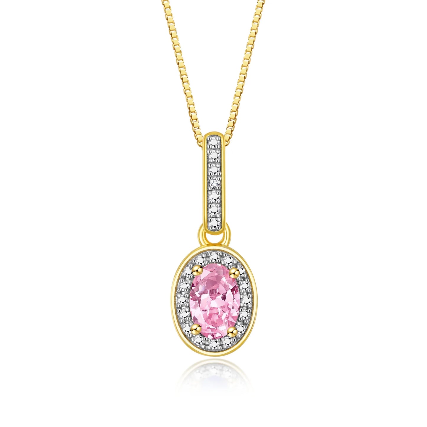 Necklace Yellow Gold Plated Silver Halo Designer Necklace Gemstone & Diamonds 18" Chain Pink Ice October Birthstone Womens Jewelry Silver Necklace