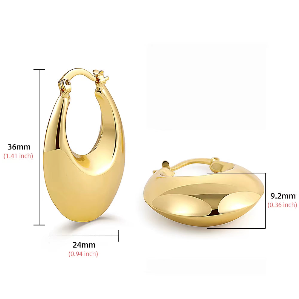 2025 New 18K Gold Plated Smooth Metal Chunky Hoop Earrings Retro Thick Huggie Earring for Women round Circle Statement Jewelry