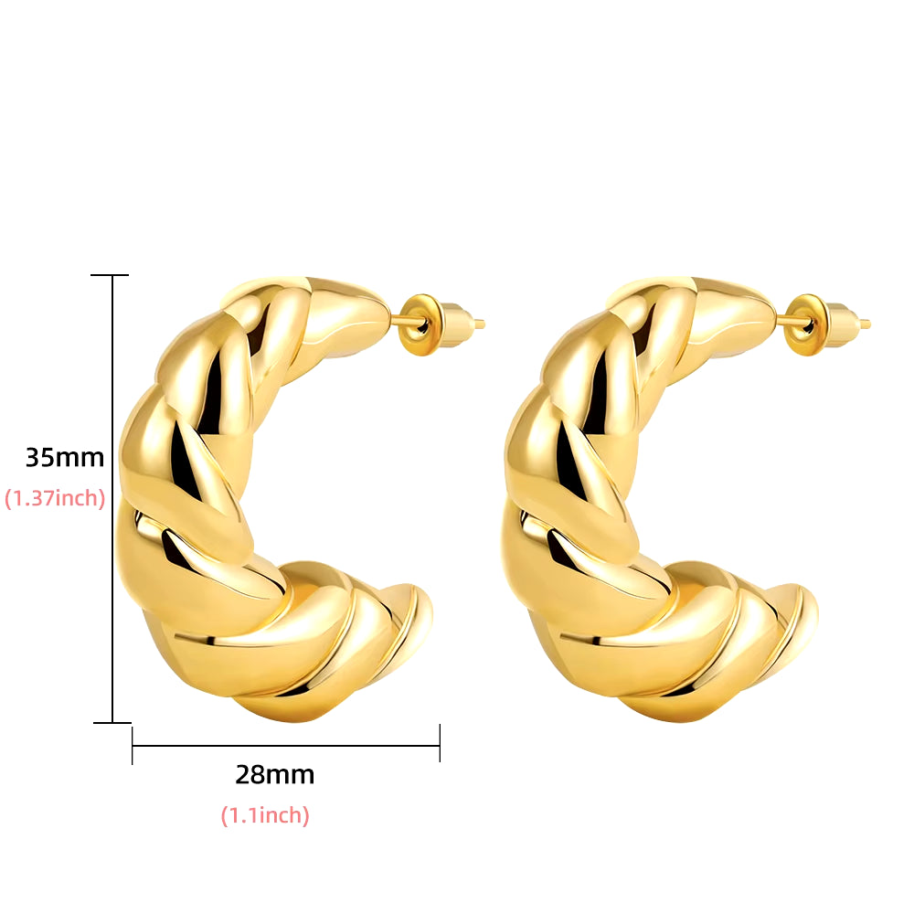 2025 New 18K Gold Plated Smooth Metal Chunky Hoop Earrings Retro Thick Huggie Earring for Women round Circle Statement Jewelry