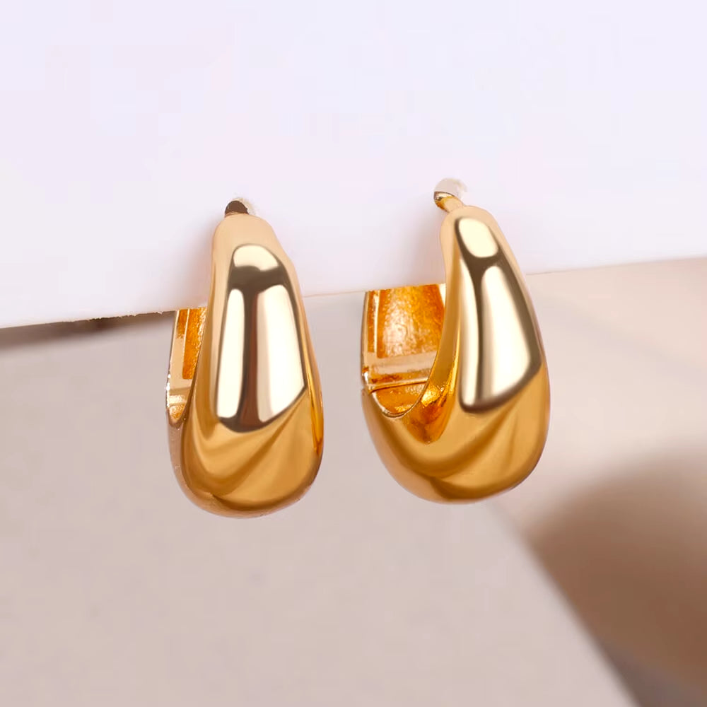 U Shape Hoop Earrings for Women Smooth Gold Color Stainless Steel Earrings Female Classic Statement Wedding Ear Jewelry Aretes