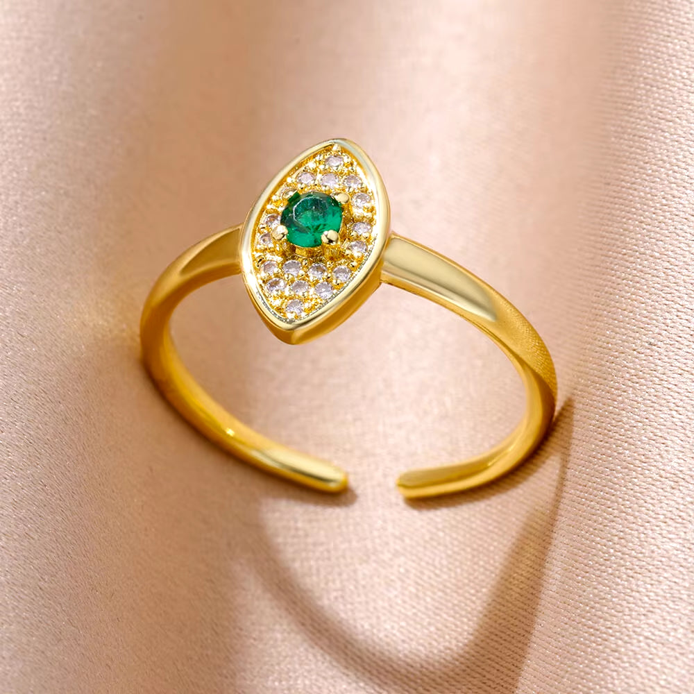 Tiny Green Zircon round Rings for Women Gold Plated Geometric Stainless Steel Oval Ring Luxury Wedding Christmas Jewelry Gift