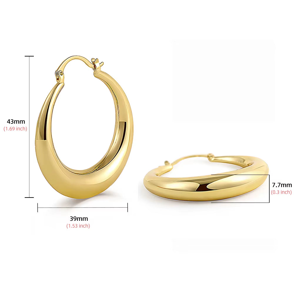 2025 New 18K Gold Plated Smooth Metal Chunky Hoop Earrings Retro Thick Huggie Earring for Women round Circle Statement Jewelry