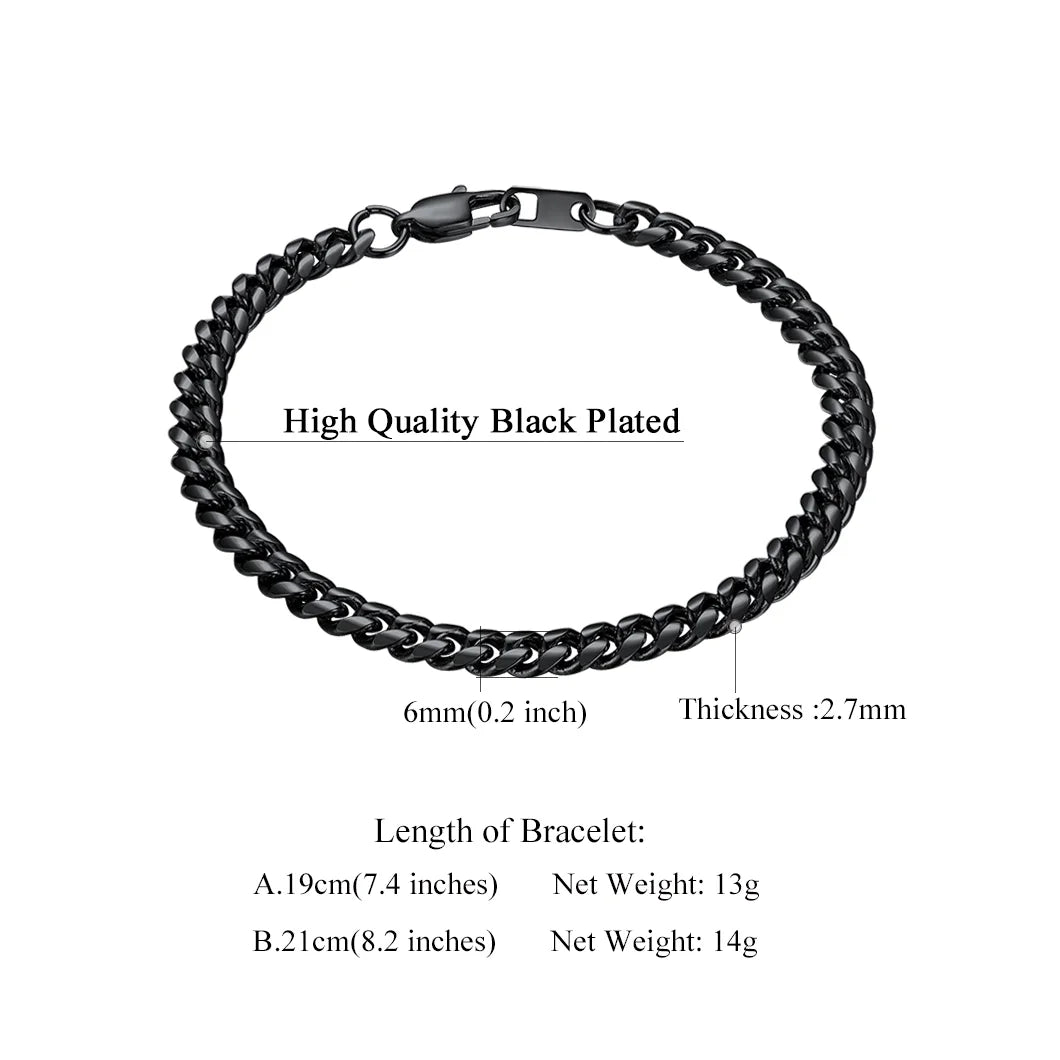 Cuban Link Black 10MM Wide Chain Bracelets Punk Mens Women Jewelry Gift, 21" Length