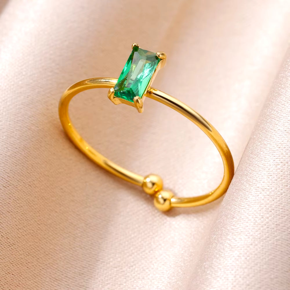 Tiny Green Zircon round Rings for Women Gold Plated Geometric Stainless Steel Oval Ring Luxury Wedding Christmas Jewelry Gift