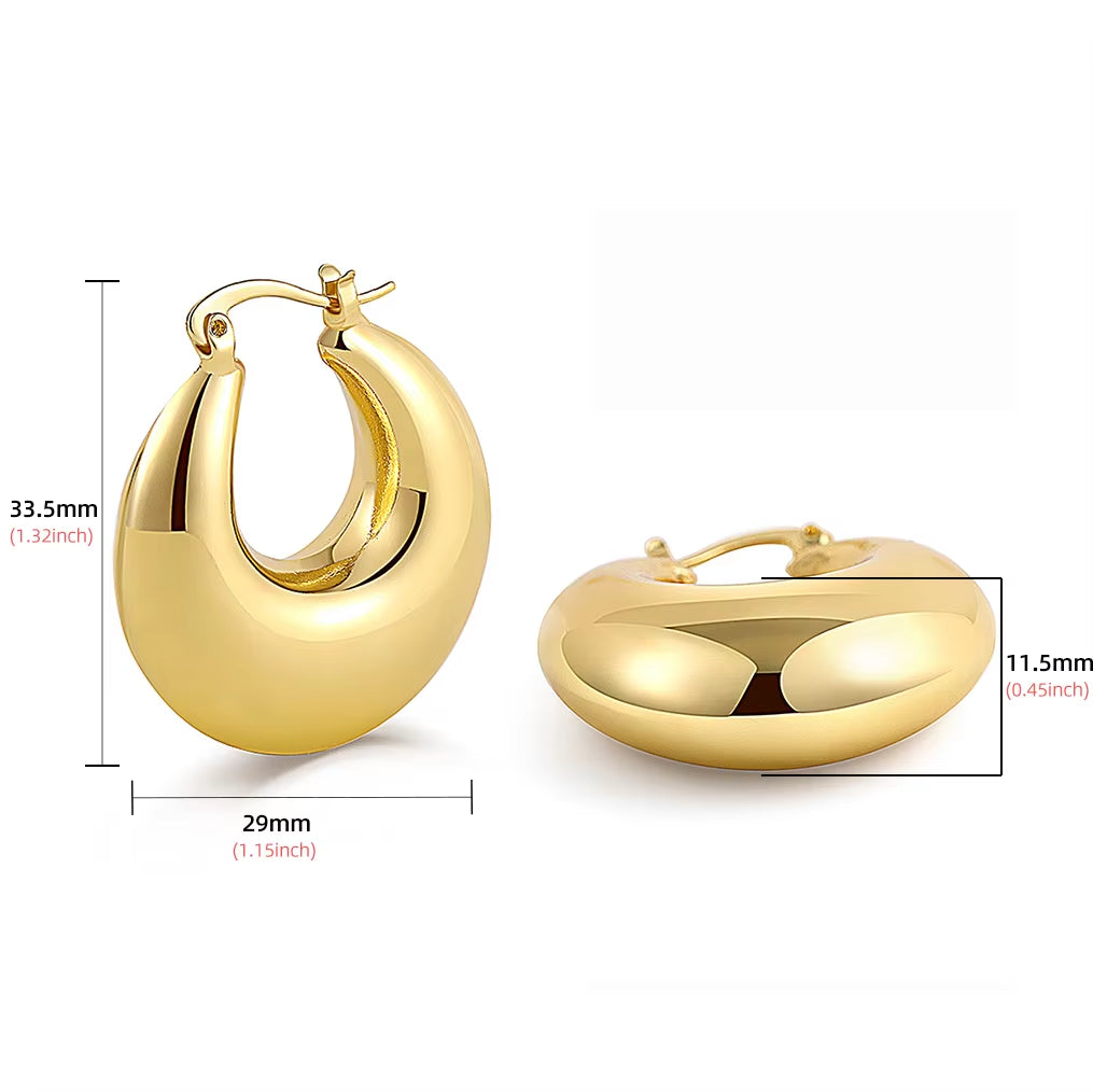 2025 New 18K Gold Plated Smooth Metal Chunky Hoop Earrings Retro Thick Huggie Earring for Women round Circle Statement Jewelry